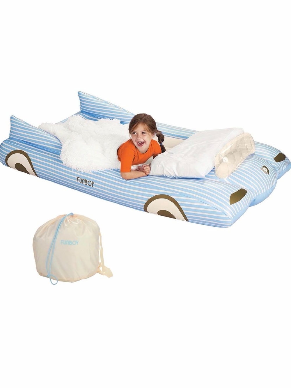 FUNBOY Kids👦🏻👧🏻Air MattressBlue Convertible SleepoverBed🛏️Twin Sz w Storage Bag🎒